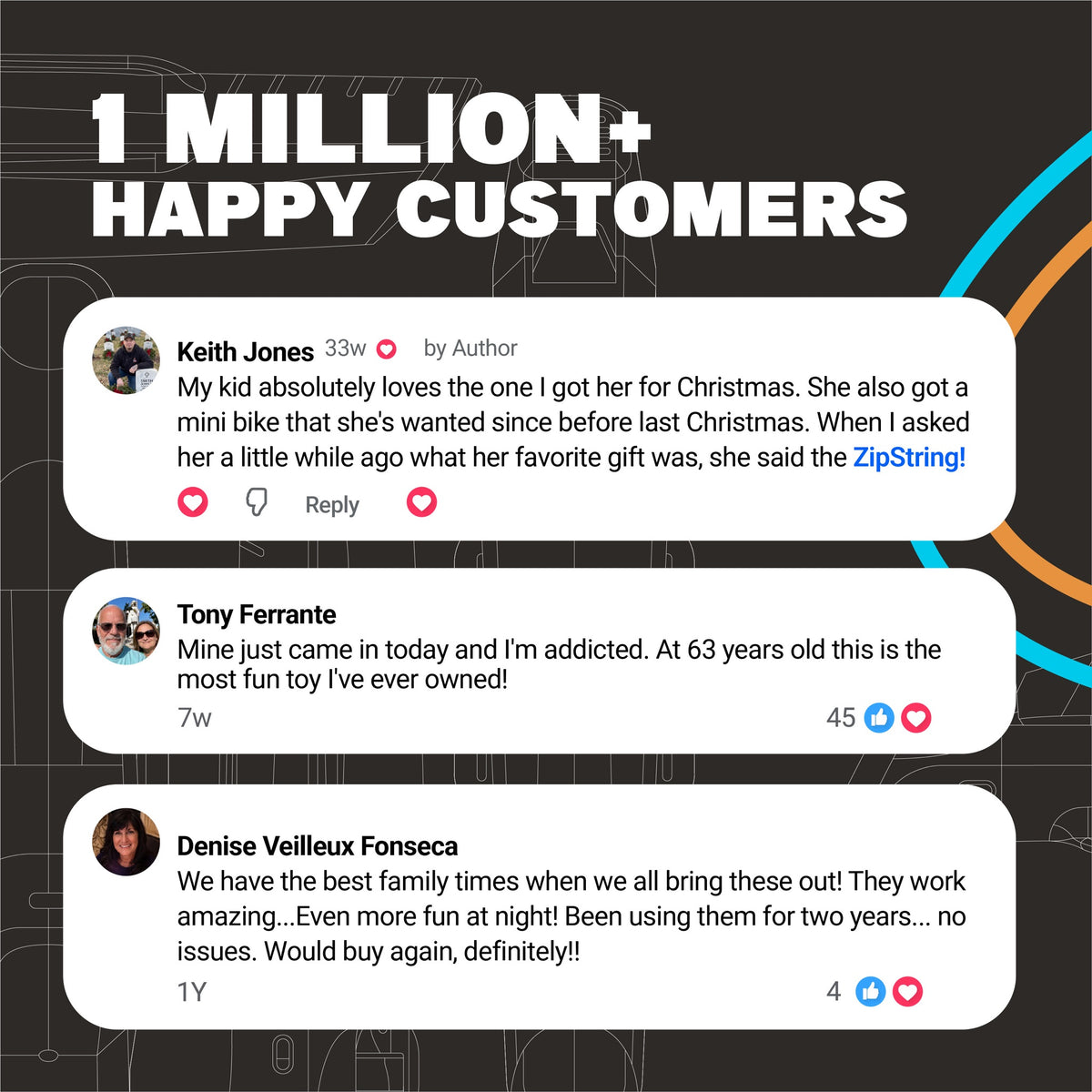1 million+ happy customers - ZipString Aracna customer reviews