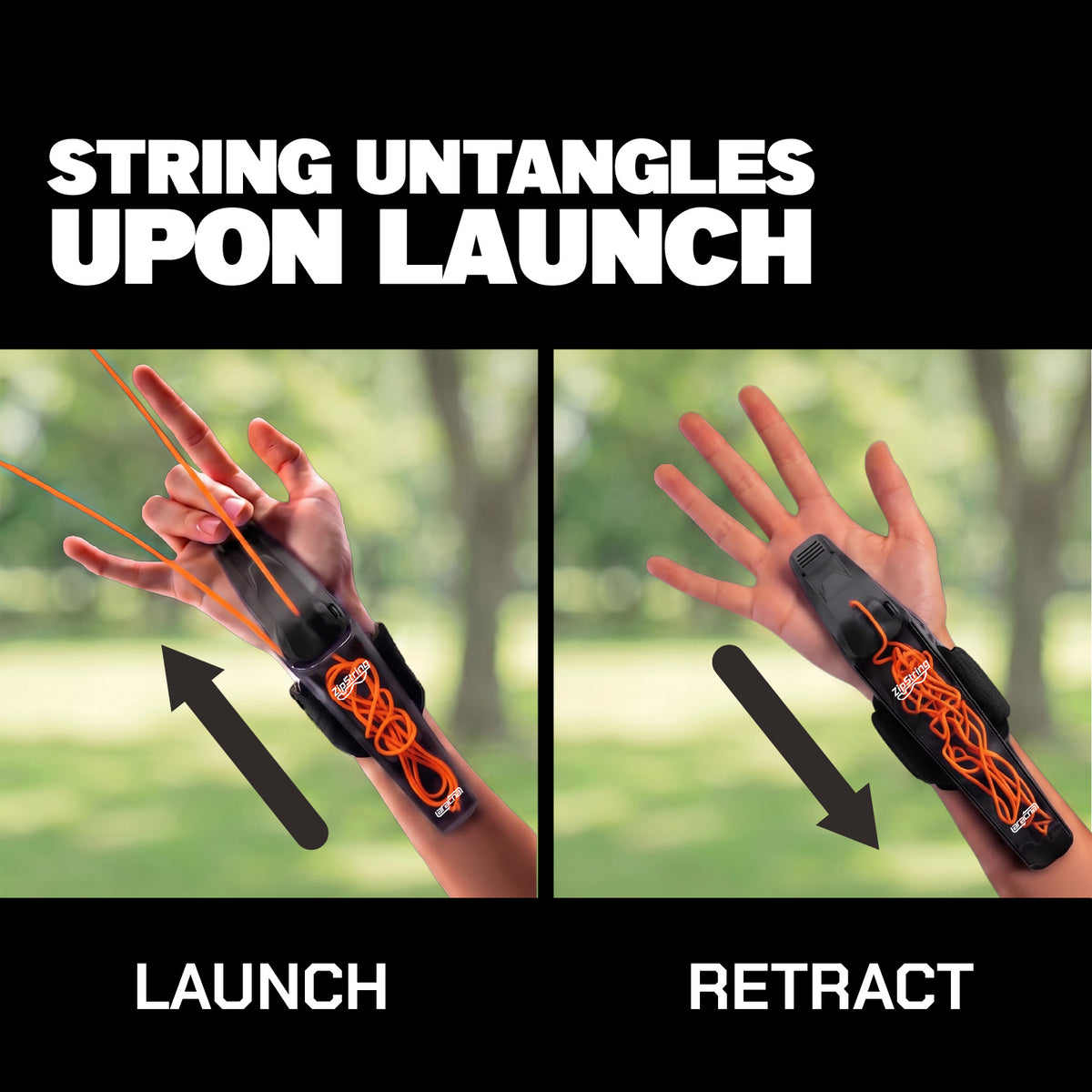 String untangles upon launch - launch and retract 