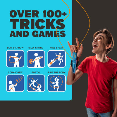 Over 100+ tricks and games - Bow and Arrow, Silly String, Web Splat, Corkscrew, Portal, Ride the Pony