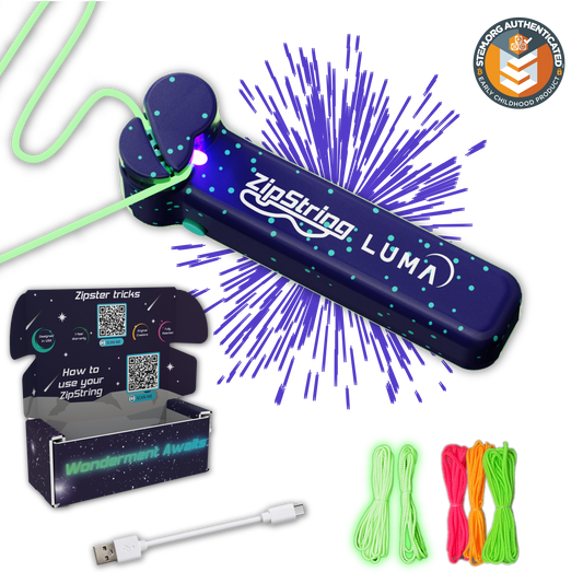 ZipString® Luma The Patented Glow-in-The-Dark Toy That Flies a Loop of String, Creates Endless Shapes and Tricks. Built-in LED for Glowing Fun. Perfect STEM Gift for Kids & Adults. Wonderment Awaits